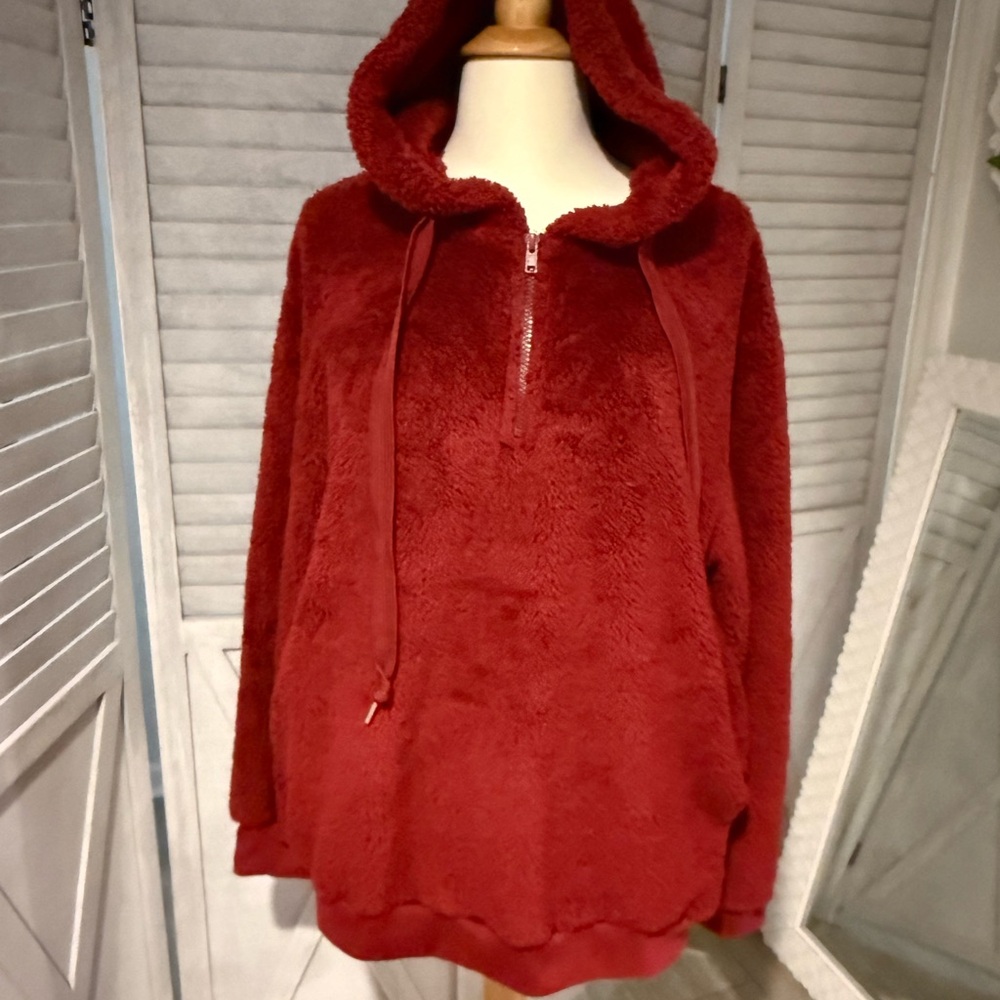 Cozy burgundy Red Fleece Hoodie